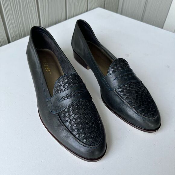 Vintage Westies Forest Green Woven Leather Penny Loafers | Size 9 - Picture 1 of 11